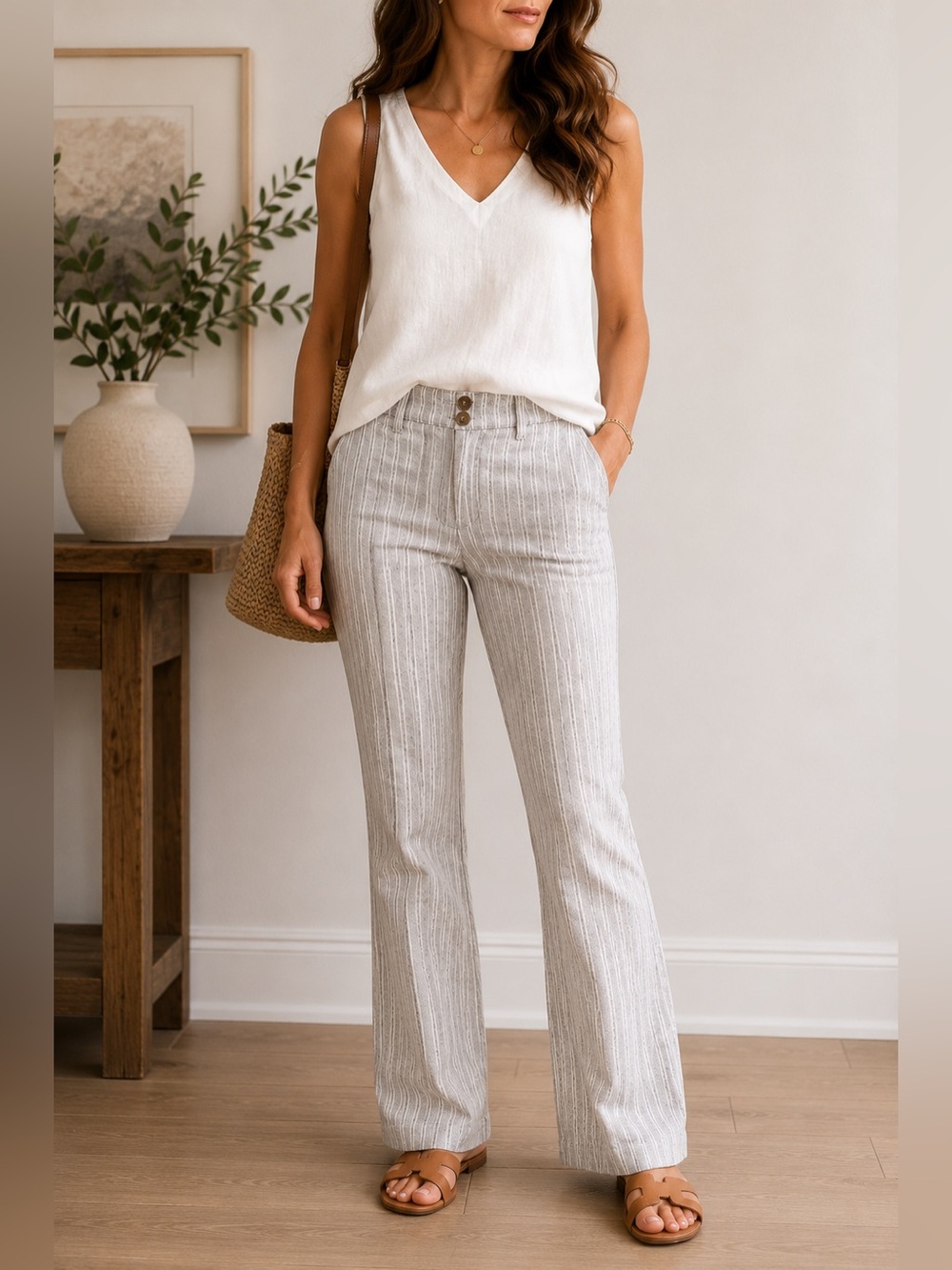 J. Jill Gray Linen-Blend Stretch Pants Size 6
